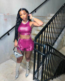 Solid Sleeveless Bandage Hollow Out Two Piece Set NM-8811