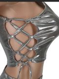 Solid Sleeveless Bandage Hollow Out Two Piece Set NM-8811