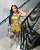 Solid Sleeveless Bandage Hollow Out Two Piece Set NM-8811