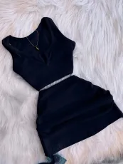 Solid Color Vest And Drawstring Skirt Two Piece Set FSL-F208