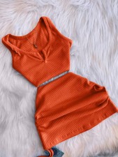 Solid Color Vest And Drawstring Skirt Two Piece Set FSL-F208