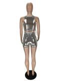 Solid Sleeveless Bandage Hollow Out Two Piece Set NM-8811