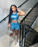 Solid Sleeveless Bandage Hollow Out Two Piece Set NM-8811