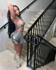 Solid Sleeveless Bandage Hollow Out Two Piece Set NM-8811