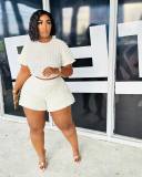 Plus Size Solid Color Short Sleeve Two Piece Shorts Set FNN-8708