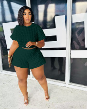 Plus Size Solid Color Short Sleeve Two Piece Shorts Set FNN-8708