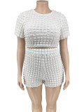 Plus Size Solid Color Short Sleeve Two Piece Shorts Set FNN-8708