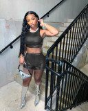 Solid Sleeveless Bandage Hollow Out Two Piece Set NM-8811