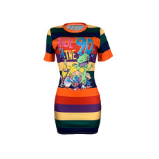 Colorful Cartoon Print Short Sleeve Mini Dress ML-7518