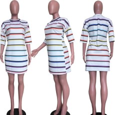 Stripes Half Sleeve Loose T Shirt Dress ORY-5095