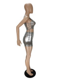 Solid Sleeveless Bandage Hollow Out Two Piece Set NM-8811