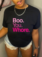 Plus Size Letter Print Short Sleeve T Shirt SXF-30415