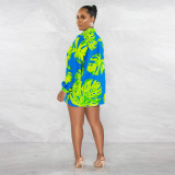Plus Size Fashion Print Long Sleeve Coats Three Piece Set NY-10458
