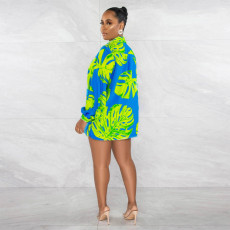 Plus Size Fashion Print Long Sleeve Coats Three Piece Set NY-10458