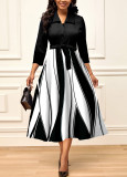Fashion Print Patchwork 3/4 Sleeve Maxi Dress SMR-11913
