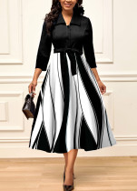 Fashion Print Patchwork 3/4 Sleeve Maxi Dress SMR-11913