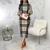 Print Long Sleeve Slim Midi Dress SMR-11909
