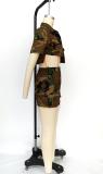 Camo Print Irregular Tops And Skirts Two Piece Set MIL-L466