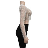 Mesh Hot Drill Beaded Pullover BY-6355