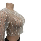 Mesh Hot Drill Beaded Pullover BY-6355