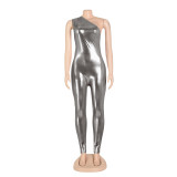 Solid Color Slash Shoulder Sleeveless Tight Jumpsuit AIL-240
