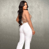 Mesh Hot Drill Beaded Pullover BY-6355