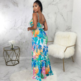 Sleeveless V Neck Sling Print Maxi Dress SMR-11203