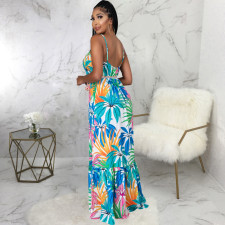 Sleeveless V Neck Sling Print Maxi Dress SMR-11203