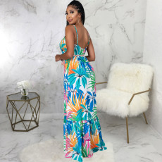 Sleeveless V Neck Sling Print Maxi Dress SMR-11203