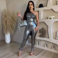 Solid Color Slash Shoulder Sleeveless Tight Jumpsuit AIL-240