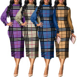 Print Long Sleeve Slim Midi Dress SMR-11909
