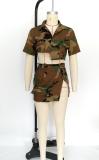 Camo Print Irregular Tops And Skirts Two Piece Set MIL-L466