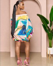 One Shoulder Lantern Sleeve Printed Dress NK-8623