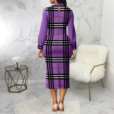 Print Long Sleeve Slim Midi Dress SMR-11909