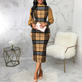 Print Long Sleeve Slim Midi Dress SMR-11909