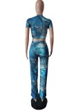 Printed Fashion Sports Short Sleeve Two Piece Set MEM-88487