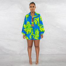 Plus Size Fashion Print Long Sleeve Coats Three Piece Set NY-10458