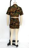 Camo Print Irregular Tops And Skirts Two Piece Set MIL-L466