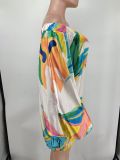 One Shoulder Lantern Sleeve Printed Dress NK-8623