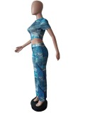 Printed Fashion Sports Short Sleeve Two Piece Set MEM-88487
