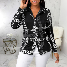 Fashion Long Sleeve Print Shirt Dress SMR-11897