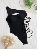 Solid Single Shoulder Bandage One Piece Swimsuit CASF-6515