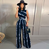 Print Sleeveless Bodysuit And Wide Leg Pant 2 Piece Set SHD-9423