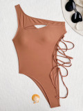 Solid Single Shoulder Bandage One Piece Swimsuit CASF-6515