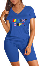 Casual Letter Print V Neck Two Piece Short Set SHD-9426