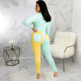 Print Color Blocking Long Sleeve Two Piece Pants Set SMR-11267
