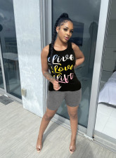 Letter Print Sleeveless Vest Two Piece Shorts Set QZX-6280
