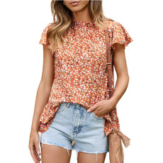 Floral Pattern Print Ruffle Sleeve Top SHD-9414