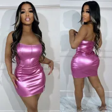 Wrap Chest Solid Color Mini Dress BN-9425