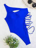 Solid Single Shoulder Bandage One Piece Swimsuit CASF-6515